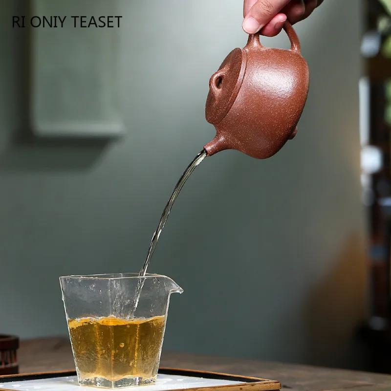 230ml Authentic Chinese Yixing Purple Clay Teapots Famous Artists Handmade High Stone Scoop Tea Pot Kettle Zisha Tea Set Teaware