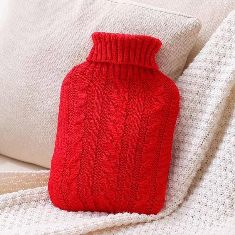 Autumn and Winter Knitted Warm Water Bottle Cover, Solid Color Velvet Warm Water Bag Cover, Hand Warmer, Removable and Washable, Thickened for Warmth