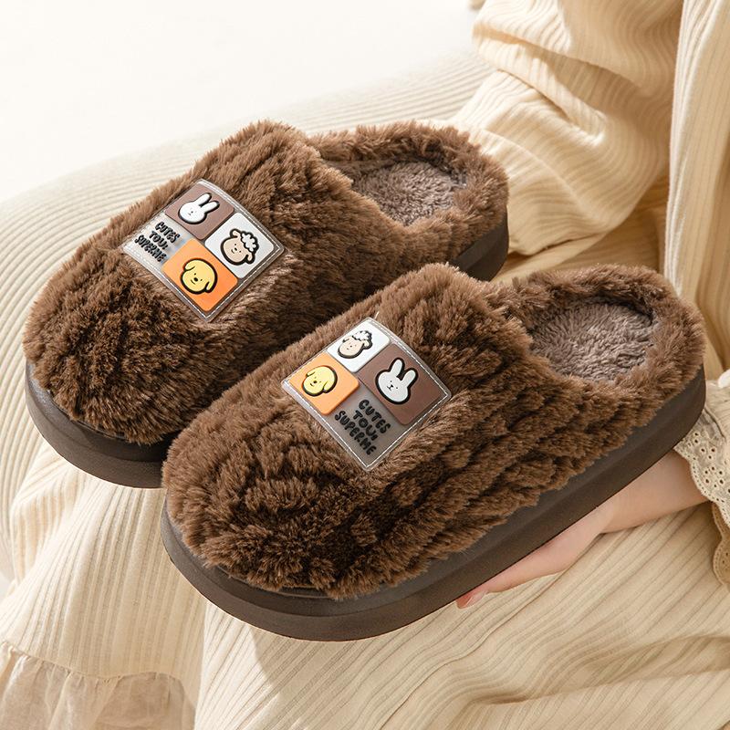 Cotton Slippers Women's Autumn and Winter Bag Head Plush Thickened Soft Bottom Non-slip Couple Home Slippers Men's Thick Bottom