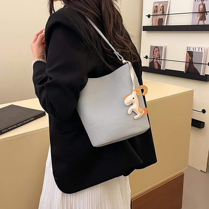 Retro Lychee Muster Pendler Bucket Bag Damen Trend Vielseitig Lässig Einfache Schulter Messenger Bag