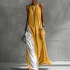 Damen Langes Fließendes Tanktop Seitenschlitz Rundhalsausschnitt Ärmellos Maxikleid Sommerlich Lässig Strand Sonnenkleid mit Taschen