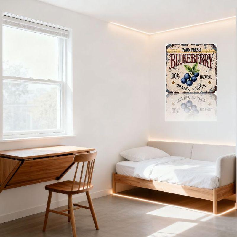Vintage Farm Fresh Blueberry Metal Tin Sign 100% Natural Organic Fruits Decorative Sign for Home Cafe Bar Wall Decoration (Doubl