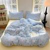 Cute Girl Duvet Cover Set Floral Pastoral Style Duvet Cover Fluffy Comfortable 4Pcs Bedding Set with 1Flat Sheet Pillowcase