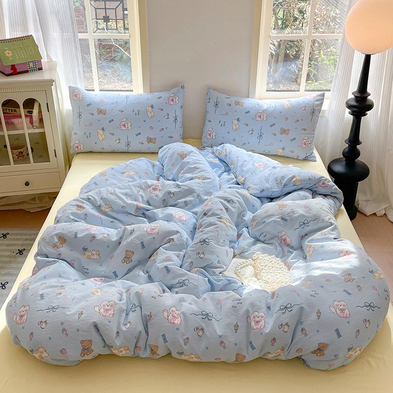 Cute Girl Duvet Cover Set Floral Pastoral Style Duvet Cover Fluffy Comfortable 4Pcs Bedding Set with 1Flat Sheet Pillowcase