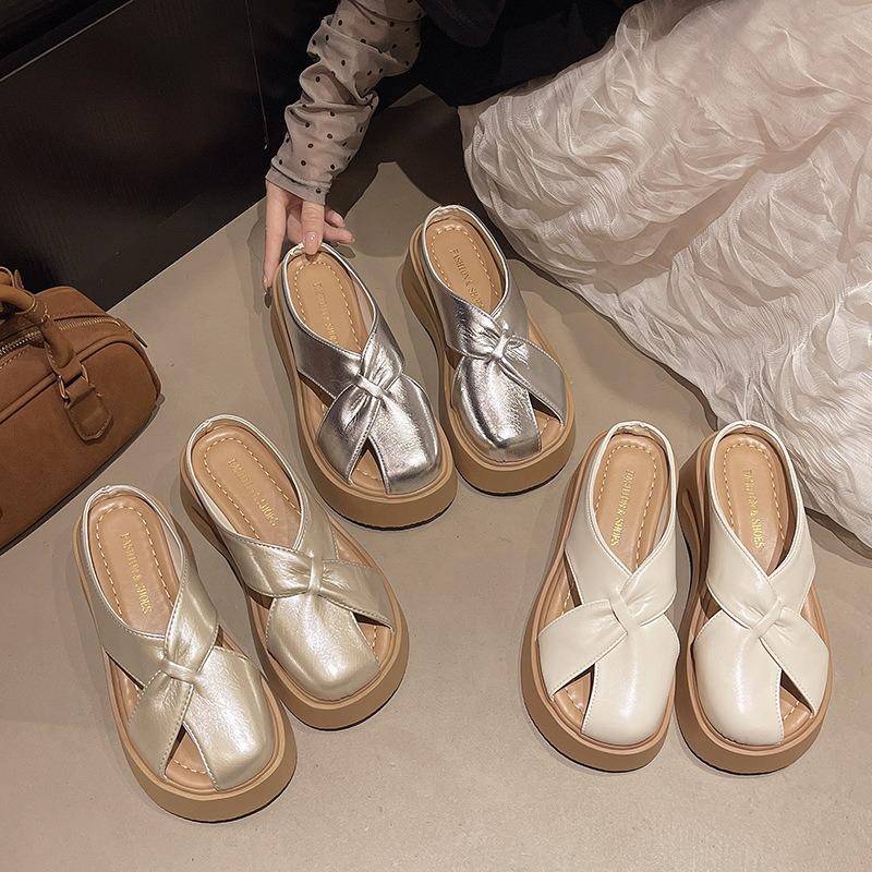 Casual Slippers Muffin Thick-soled Hollow Bag Head Cool Slippers Summer Comfortable Round Head Slippers Women