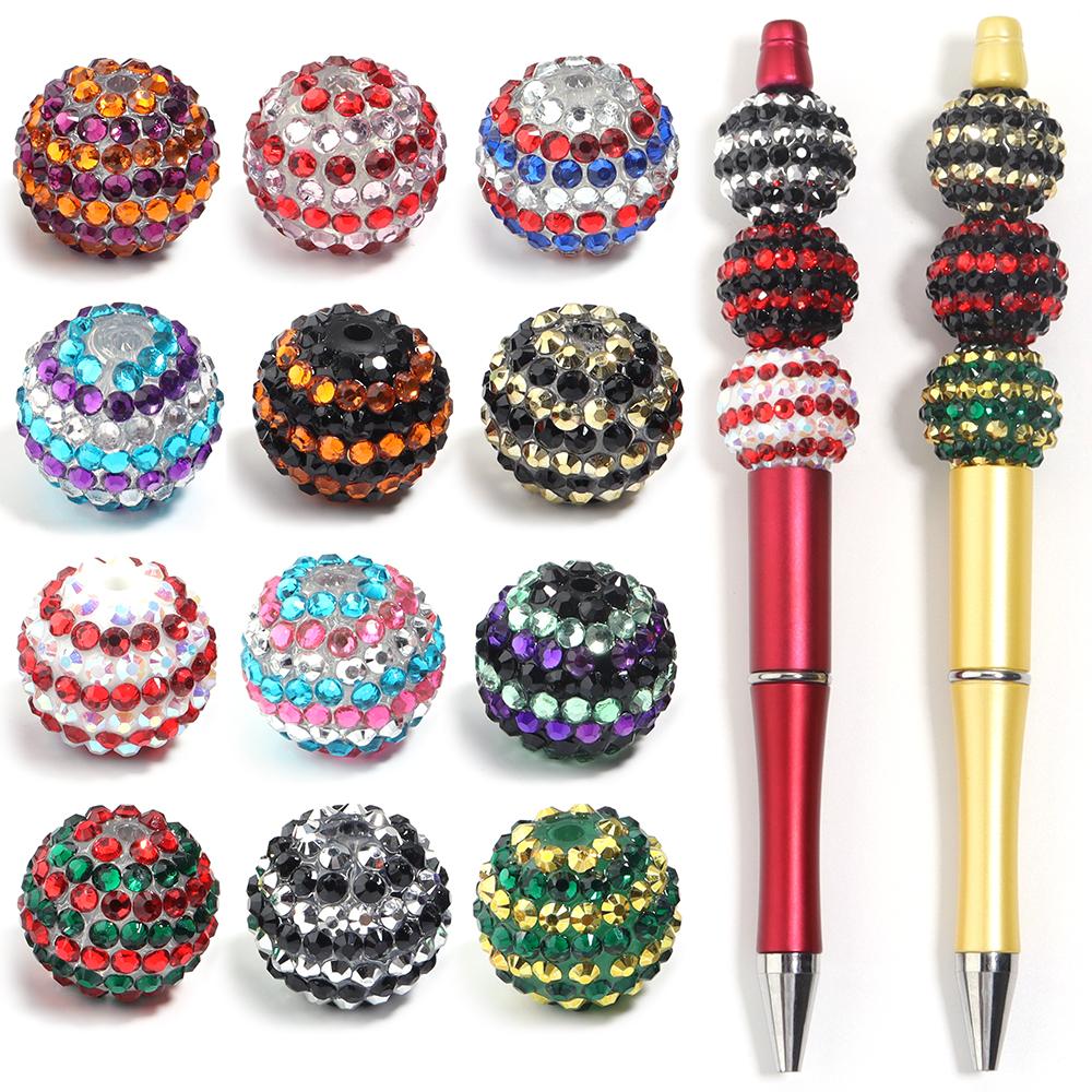 5pcs 20mm Rhinestone Resin Ball Beads Colorful Stripe Round Loose Beads For Jewelry Making DIY Bracelets Phone Chain Keychain