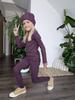 Girls' Ribbed Cotton Leggings - Purple, Size 116/122