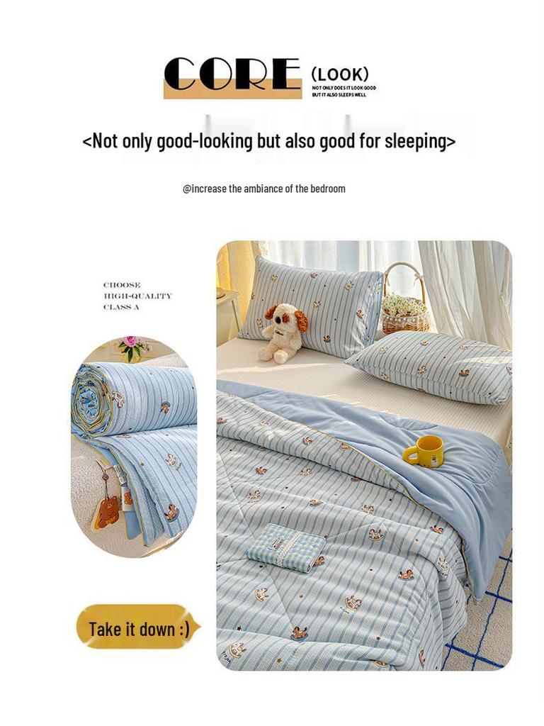 Washable Cotton Double Gauze Cartoon Summer Quilt for Mother and Baby - Soft, Fresh, and Thin Air Conditioning Blanket