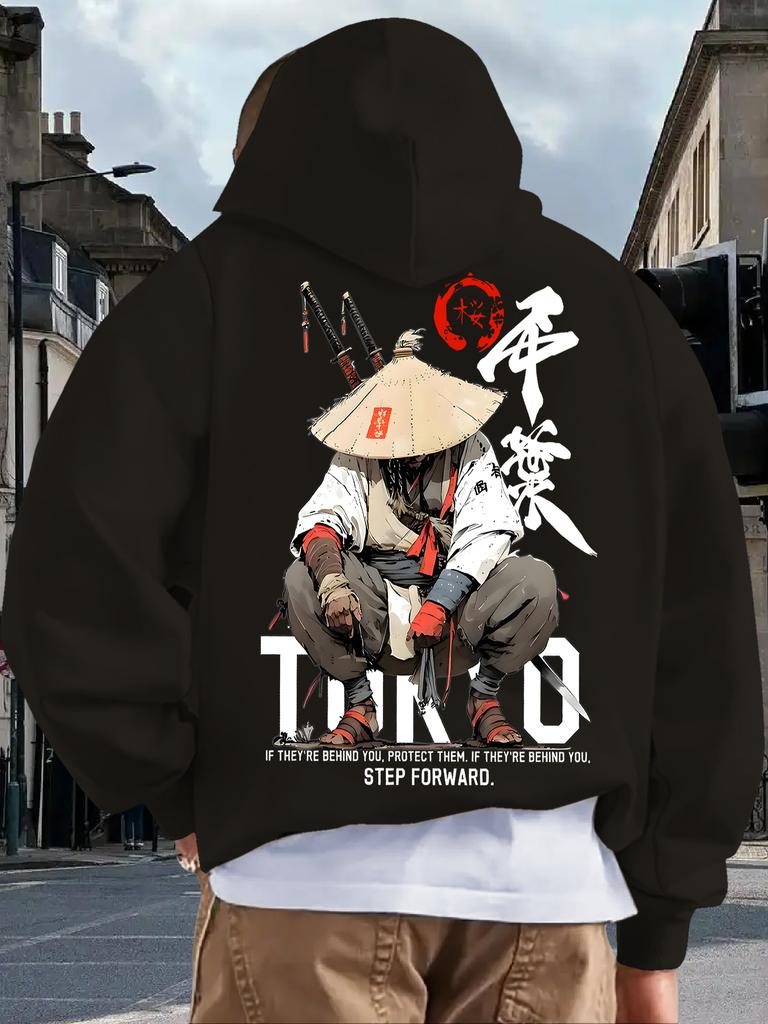 New Adult Men's Hooded Sweatshirt Japanese Design Sense Printed Art Casual Fleece Autumn Winter Warm Loose Street Daily Outdoor