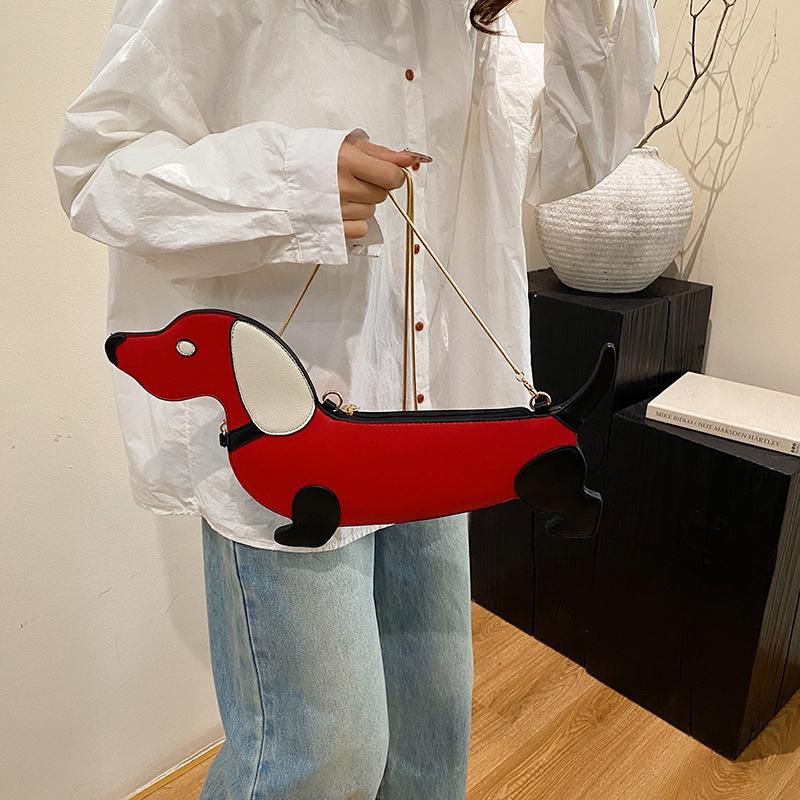 Yogodlns Cartoon Dog Design Shoulder Bag for Women's PU Leather Crossbody Bags with Chain Personalized Zipper Evening Party Purse Satchel