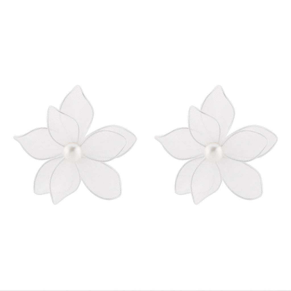 Summer Casual Vacation Sweet Double Layer Mesh 3D Flower Stud Earrings Fresh All Match Women Ear Jewelry Fashion New