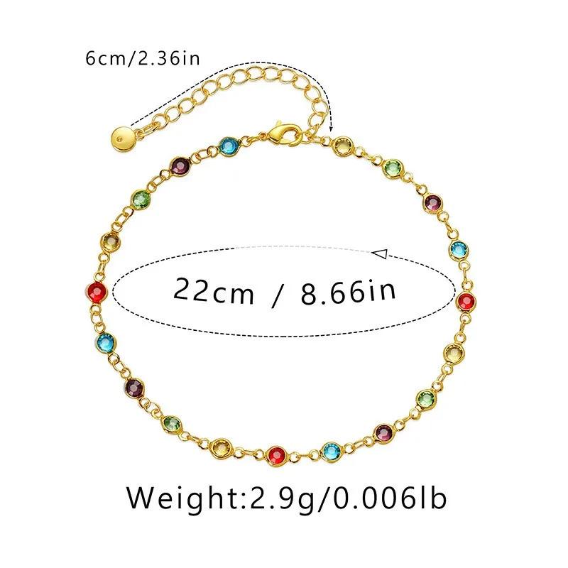 Boho Fashion Simple Rainbow Rhinestone Anklet for Women Summer Beach Beads Foot Chain Vocation Jewelry Gifts Accessories