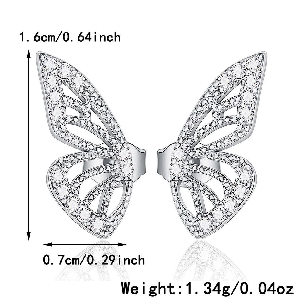 S925 Sterling Silver Zircon Butterfly Stud Earrings, European & American Style, Niche High-End Fashion Jewelry