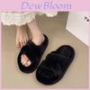 Fashionable Thick Sole Fuzzy Slippers For Women Cozy And Warm Cross Design Home Footwear