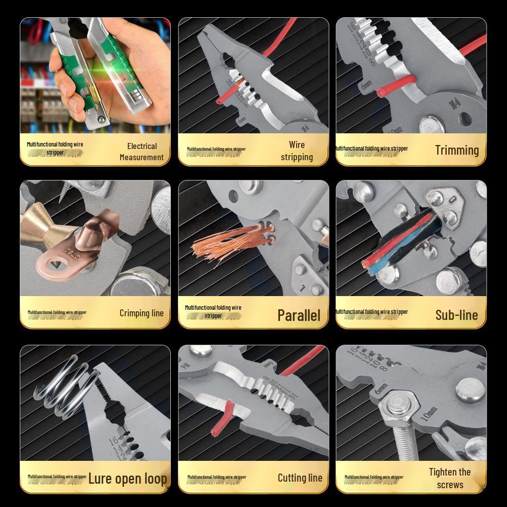 Multi-Functional Folding Electrician Pliers: Wire Strippers and Crimpers