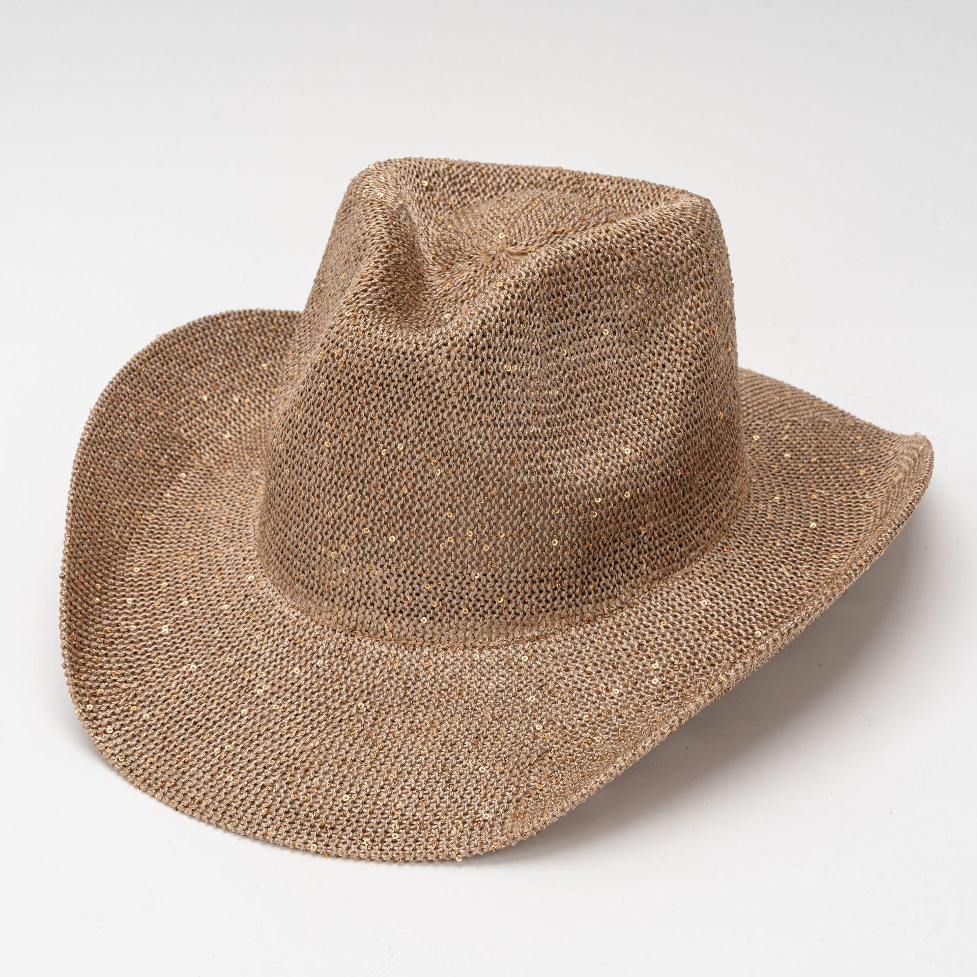 My Extreme Outdoor Activities Women's Grey Retro British Style Sparkling Western Cowboy Hat Men's And Hollow Breathable Sunscreen Jazz Top Hat 56-58Cm
