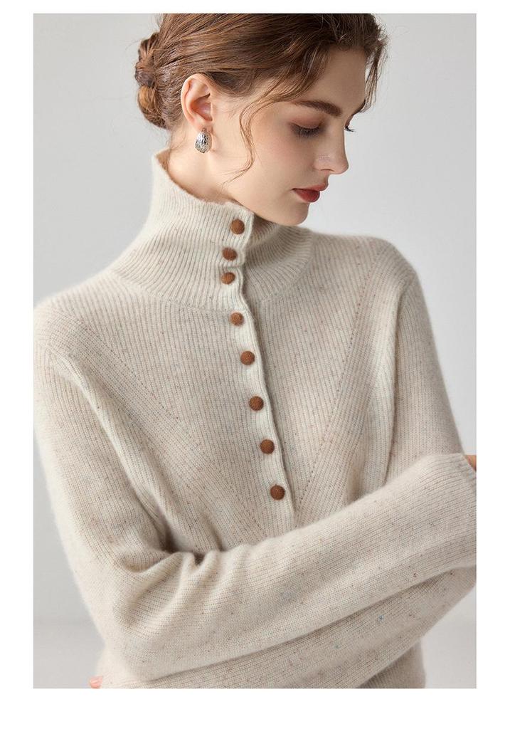 Versatile Slimming Women's Cashmere Button-Up Sweater - Soft, Skin-Friendly Loose Knit Top.