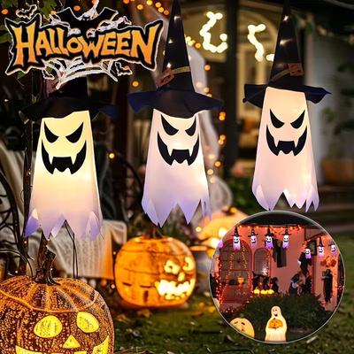 5 Stück Halloween Hexenhut Geist LED Lichterkette Hängende Dekoration Gruselige Atmosphäre Raumdekoration Blinkende Party Dekoration