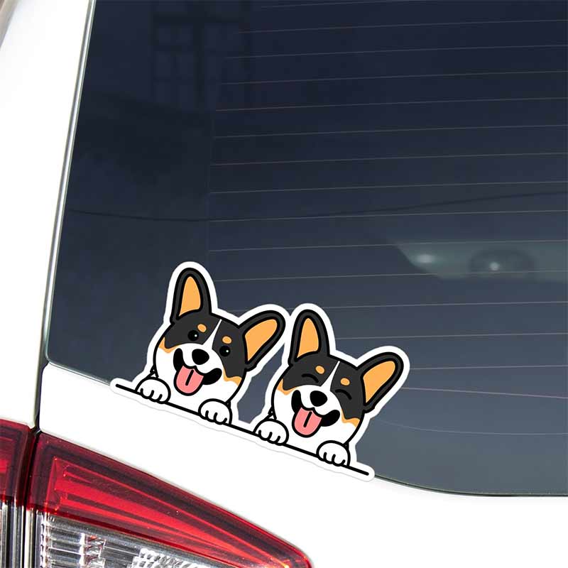 Two Tricolor Corgi Car Stickers Waterproof Vinyl Decals Auto Body Window Bumper Decor Motorcycle Helmet Stickers TM227