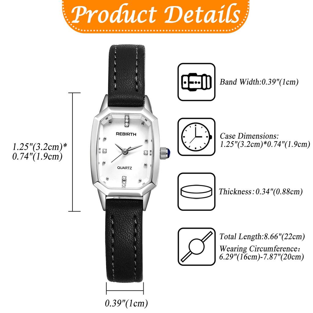 Square Watch for Women with Genuine Leather Strap and Analog Waterproof Quartz Bracelet Fashion Accessories Perfect Gift for Day Display Stylish,