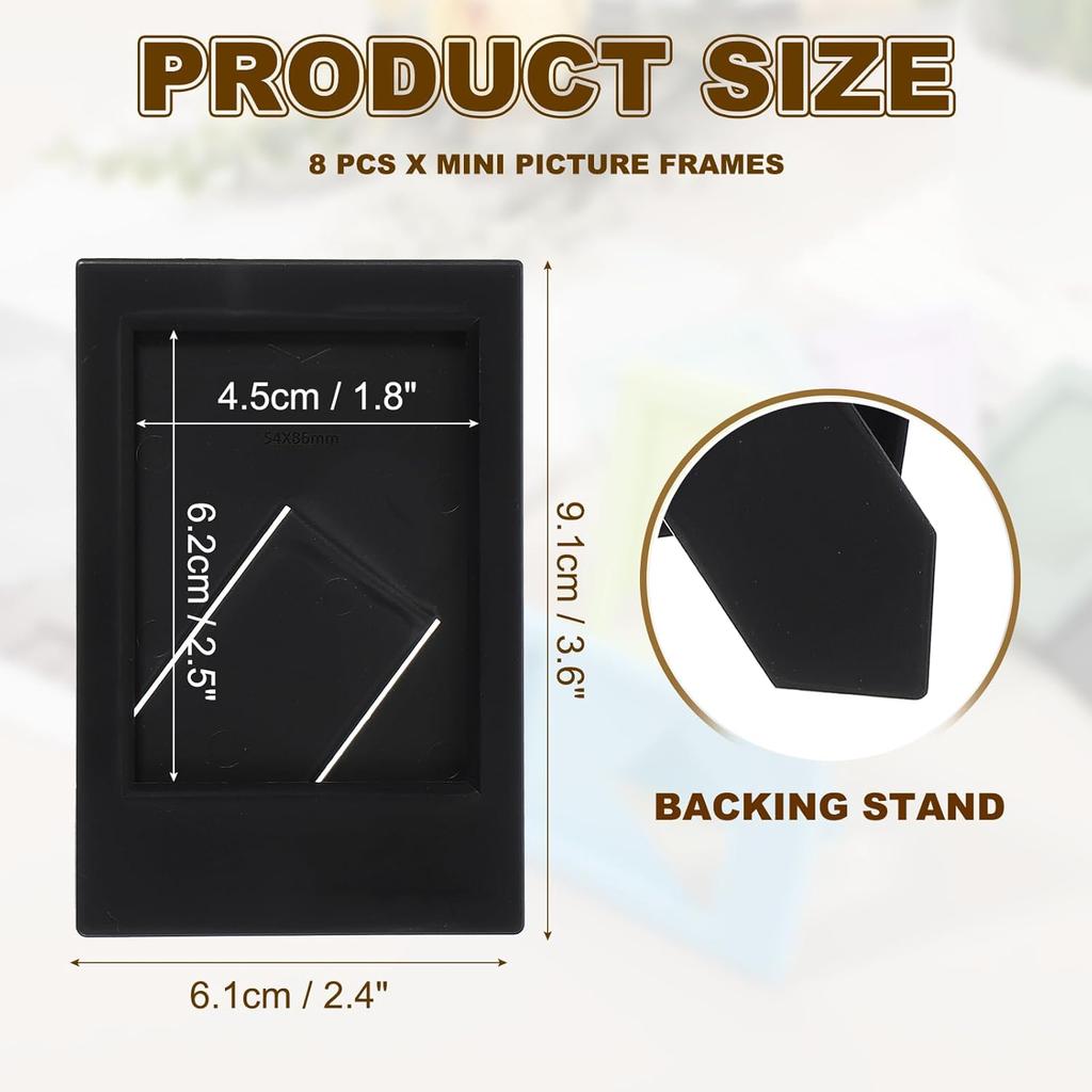 Uxcell 8pcs Mini Picture Frames, 2.4 X 3.6 Inch Rectangular Film Photo Frame, Small Tant Film Photo Frame Holder for Tabletop Picture Display, Black