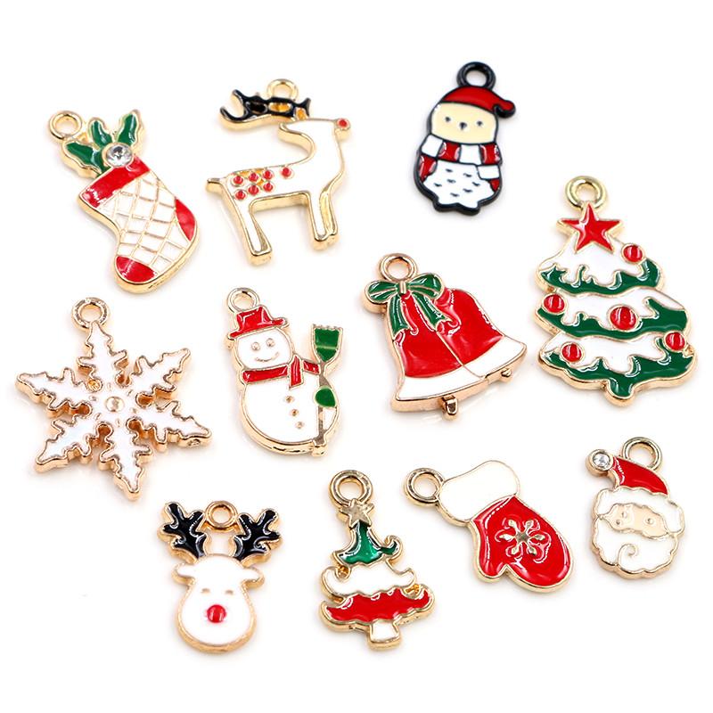 Fashion 10pcs Enamel Christmas Charm Pendant for Necklace Bracelet Earring Findings Alloy DIY Jewelry Making Supplies