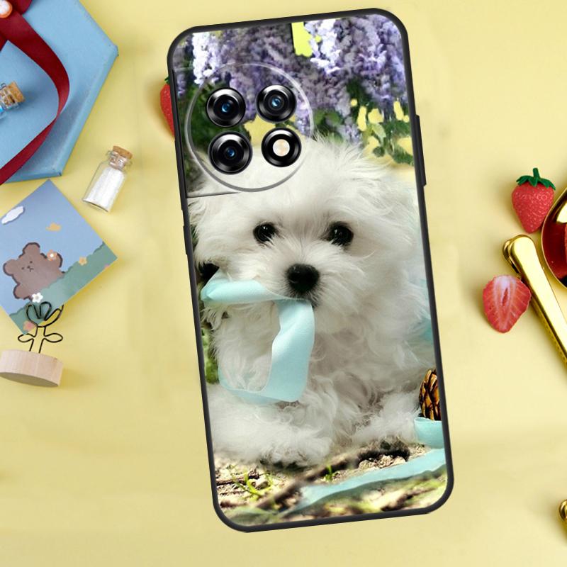 Cartoon Maltese Dog Case For OnePlus 13T 13R 12 12R 15 13 11 10 10T 8T Nord CE 2 3 4 Lite N20 N30 Nord 5 Cover