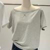 Women's Off-Shoulder Black Cotton Long-Sleeve T-Shirt, 2025 Spring/Autumn/Winter Collection
