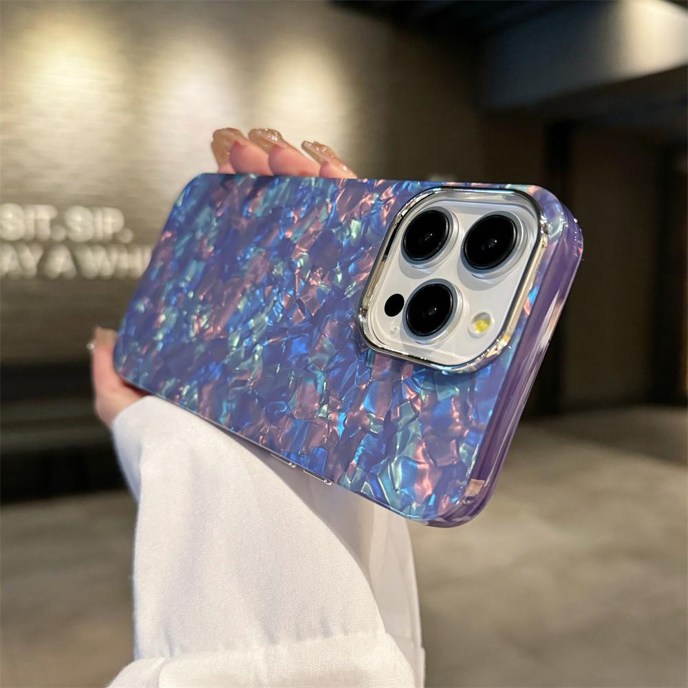 Luxury Aurora Glossy Diamond Shell Pattern Case For iPhone 15 14 13 12 11 Pro Max X XR XS 7 8 Plus SE Laser IMD PC Hard Cover