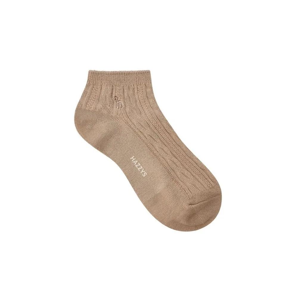 HISS6F113I2_Women's Beige Logo Embroidered Cotton Blend Ankle Socks 3-Piece Set