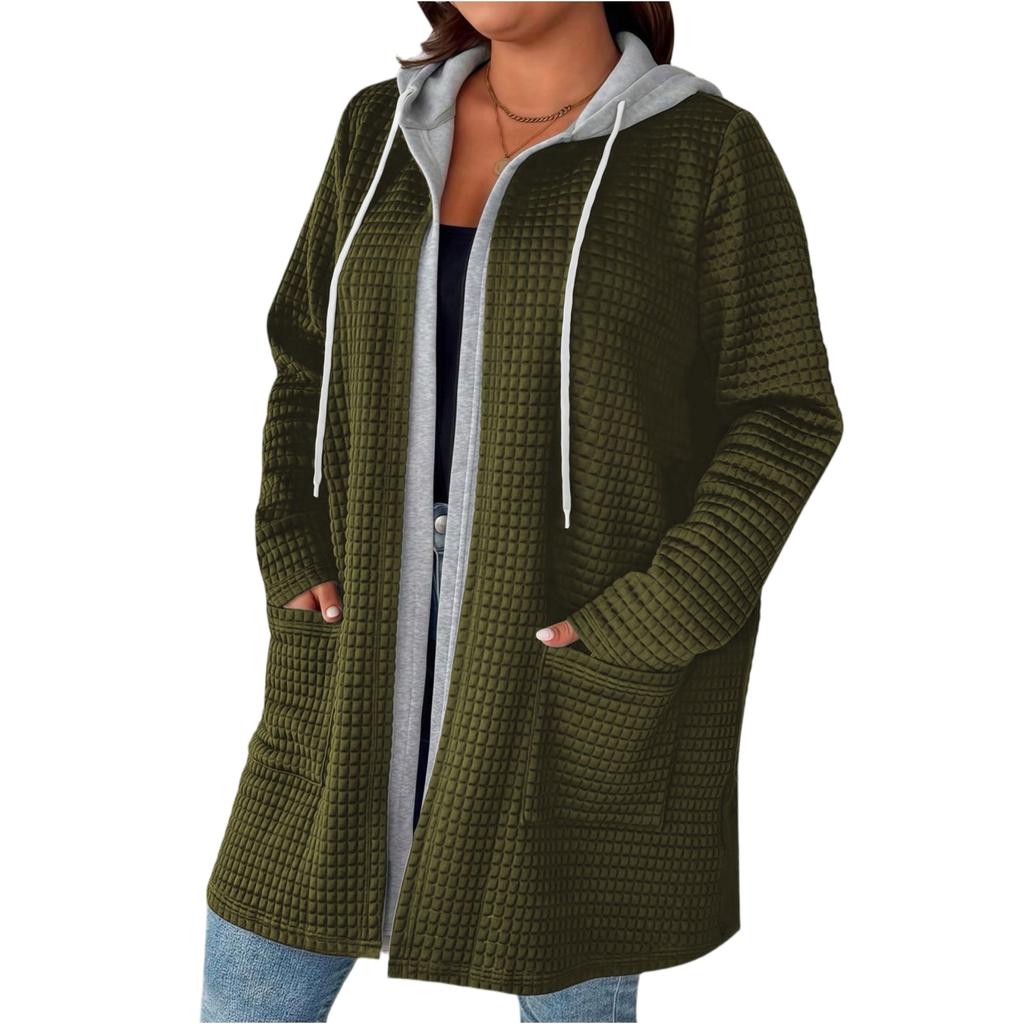 Women's Fashionable Casual Hooded Cardigan Jacket With Pockets And No Buttons