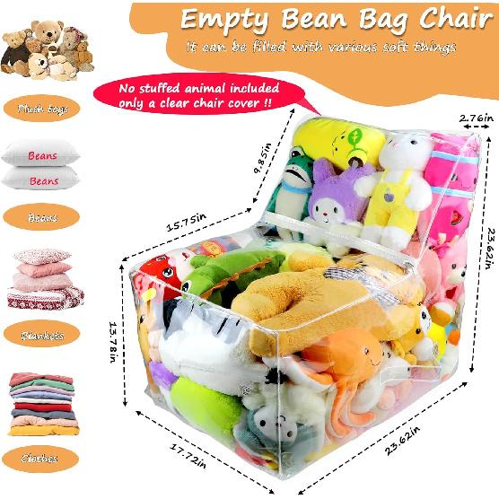 Clear Stuffed Animal Bean Bag Chair Cover for Kids, Waterproof Large Stuffable Beanbag Chair Cover, Creative PVC Plush Toys Storage, for Organizing