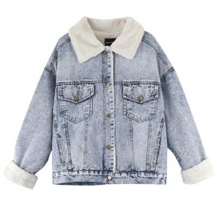 Fluffy Fur Collar Denim Jeans Outwear 