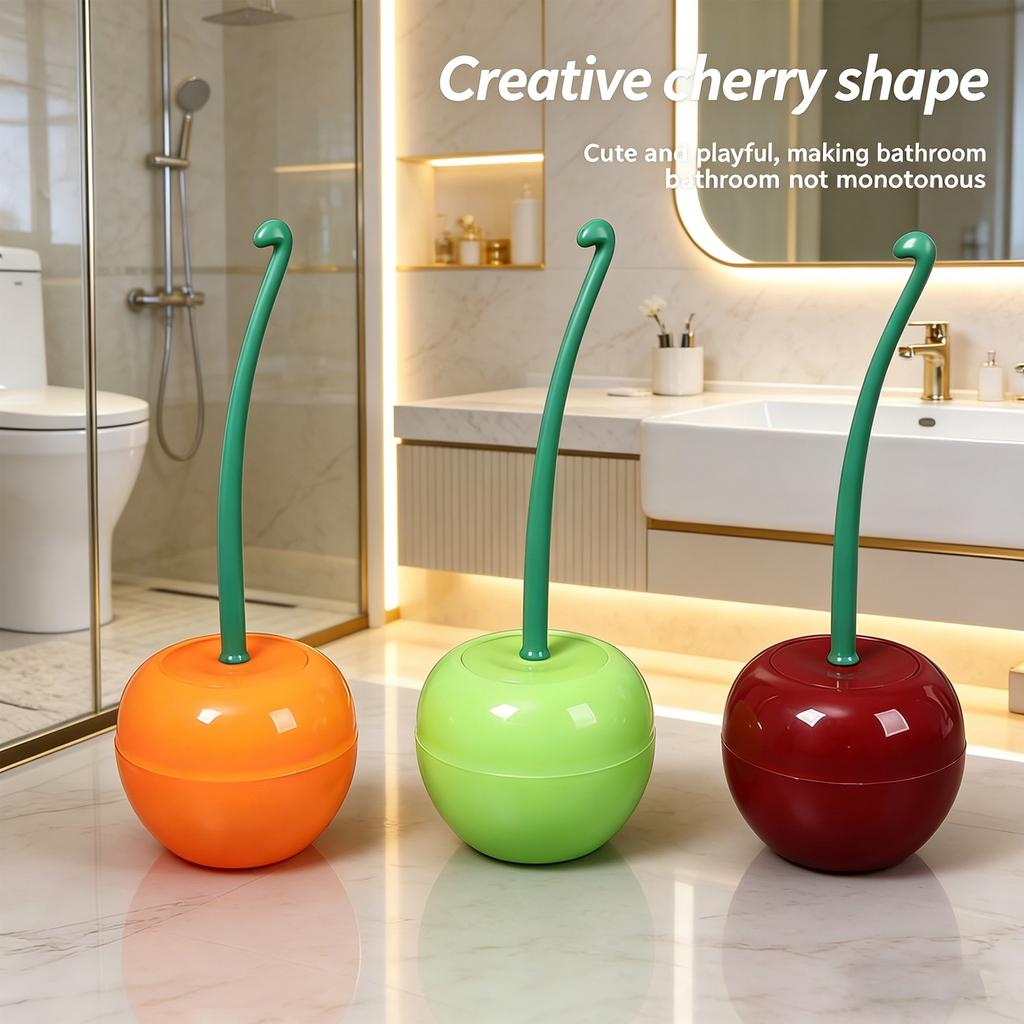 Cherry Shaped Toilet Brush Set with Long Handle Plastic Holder for Bathroom Cleaning Toilet Brush with Base Stand for Hygienic Use