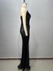 Trägerloses Abendkleid mit tiefem V-Ausschnitt, Netzstoff, hoher Taille, Perlen-Serie - Schwarz & Weiß