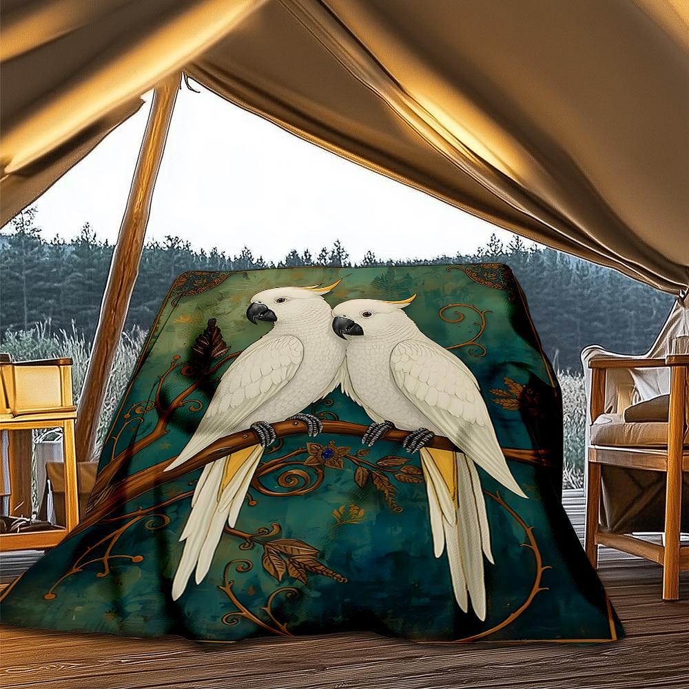 1pc Cockatoo Artwork Outdoor Soft Polyester Flannel Throw Blanket Versatile for All Seasons , Soft , Cozy , Warm All Season Quilted Throw ,
