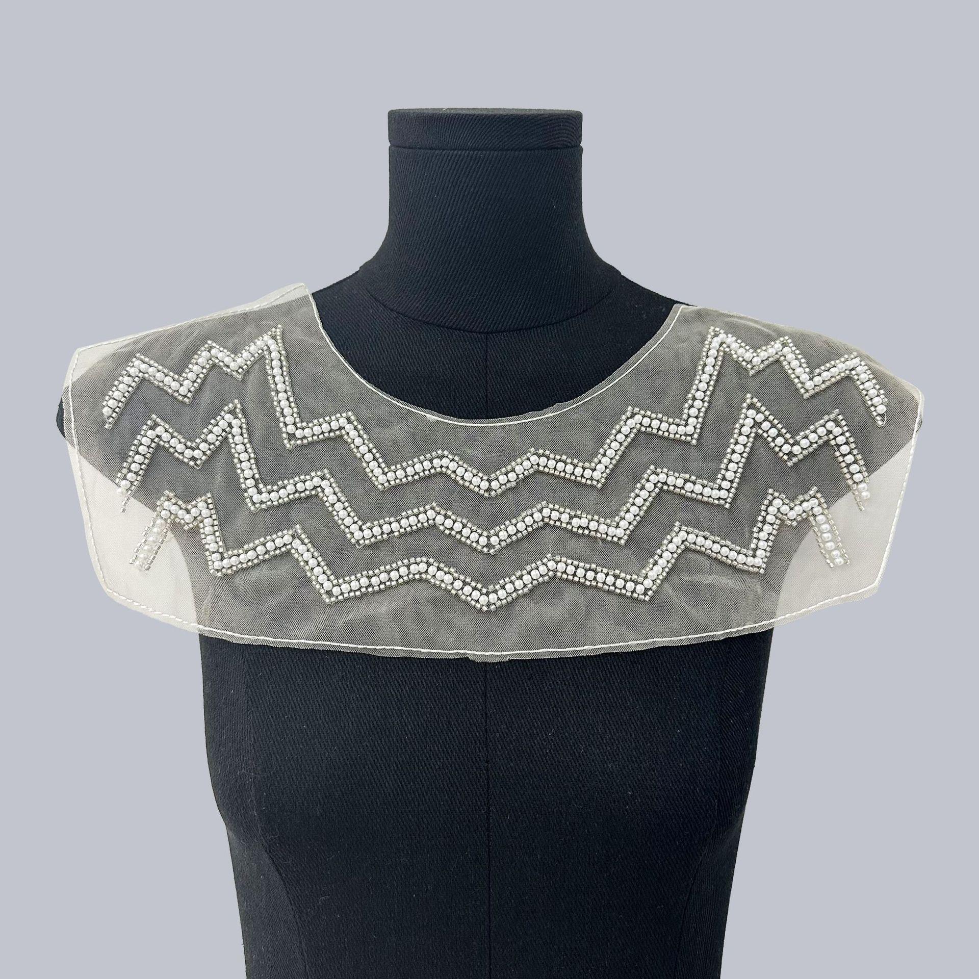 

Абрикосовый Сетка Жемчужная Вышивка Перспективный Воротник Женская Одежда В Работе DIY Передний Воротник Аксессуары