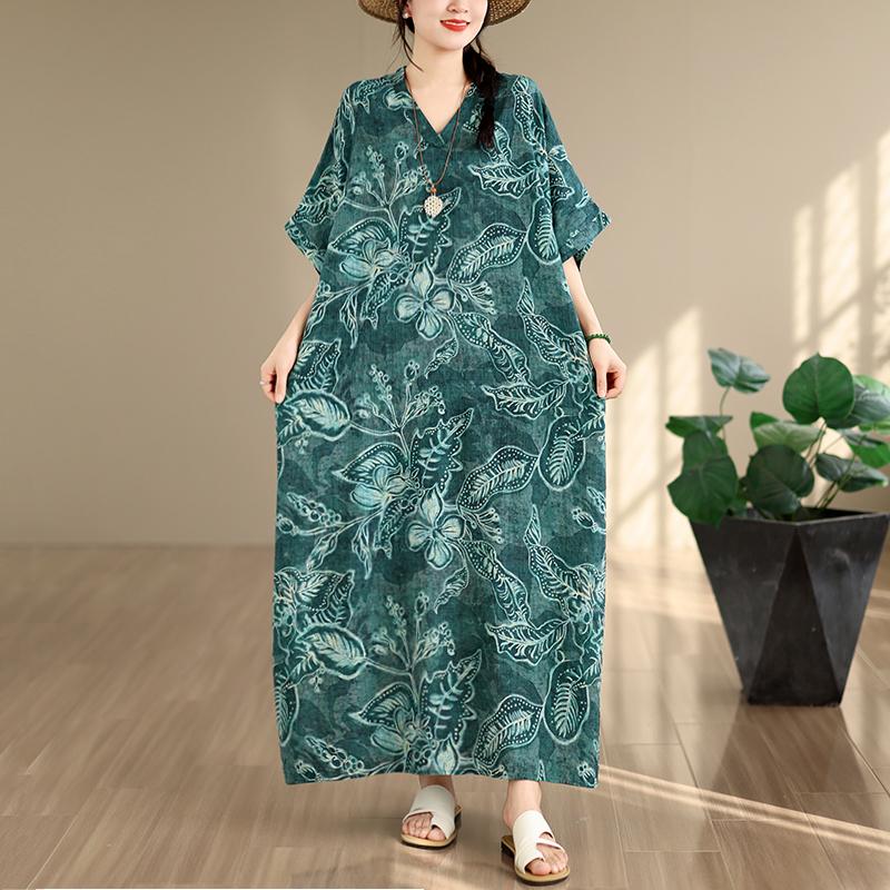 DIMANAF 2026 New Women Plus Size Summer Casual Long Dress Cotton Loose Oversize Maxi Print Floral Beach Sundress