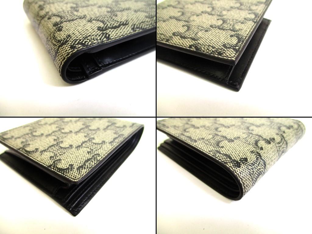Authentic CELINE Trionf Canvas Black Leather Bifold Wallet Compact Wallet #b123  Seller refurbished