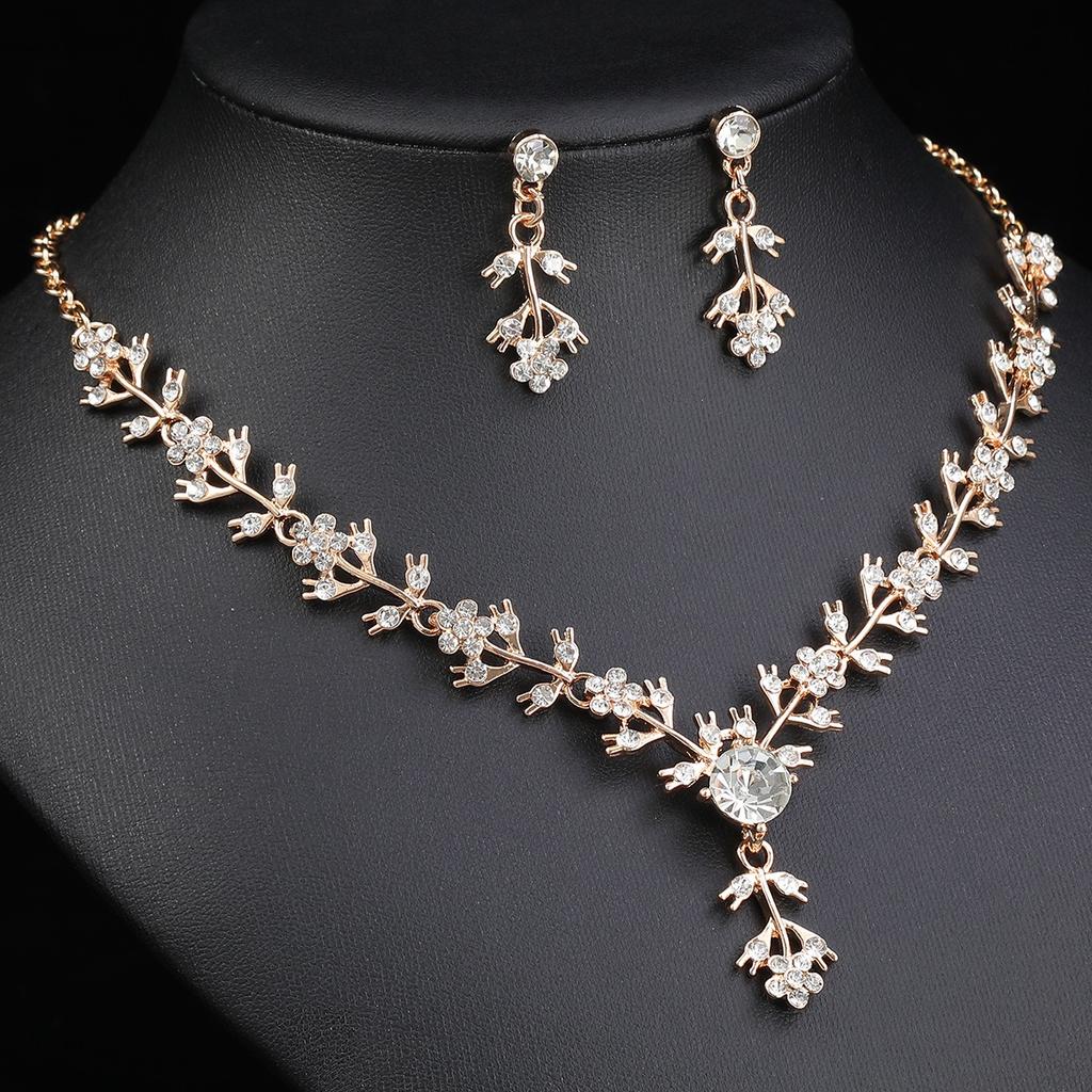 3pcs Classical Palace Feng Shui Drop Shaped Crystal Inlaid Necklace Earrings Set Bride Wedding Red Carpet Dress Accessories
