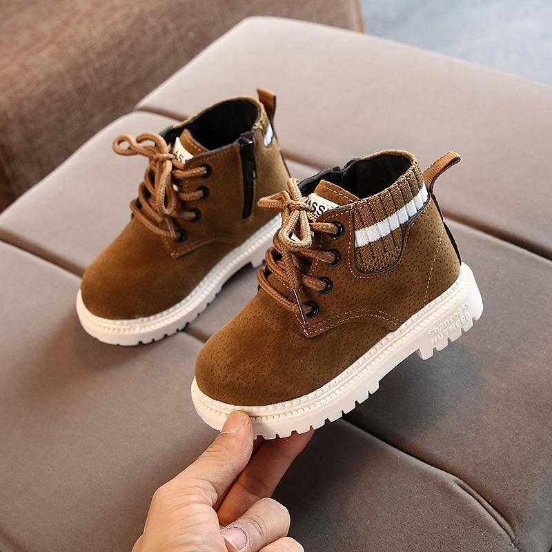 Children's Winter Cotton Shoes Boys Warm-Lined Martin Boots Girls Retro Ankle Boots Soft Sole Snow Boots