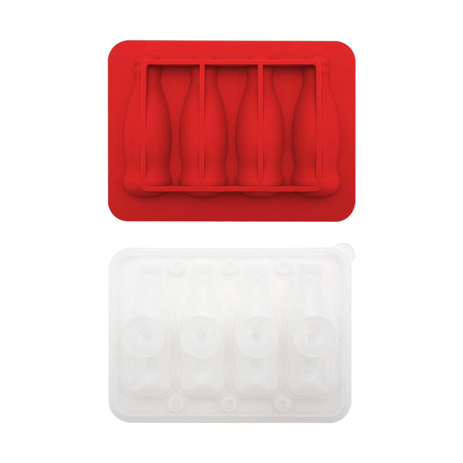 

1PC Ice Mold Integrated Ice Mold 4 Grids With Lid Freezing Mould Reusable Popsicle Making Tool Kitchen Gadgets Freezer Trays червоний