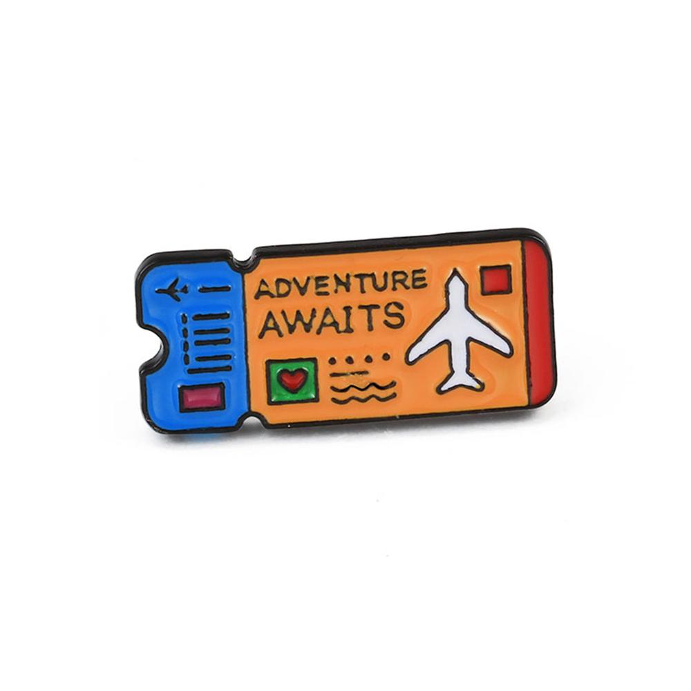 Cartoon Travel Airline Tickets Brooches Love Tag Notes Enamel Pins Movie Tickets Badge Shirt Backpack Hat Lapel Pin Jewelry Gift