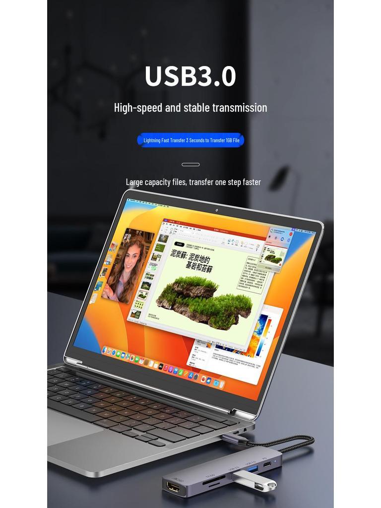 USB-C Laptop-Hub: 100W Ladefunktion, USB 3.0, 4K Screen Casting, SD/TF Erweiterungsdock