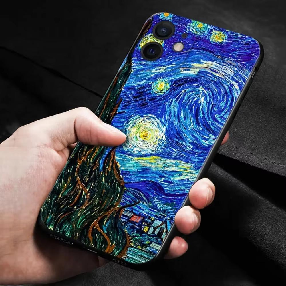 Paintings Starry Night Van Gogh Phone Case For iPhone 16 15 14 13 12 11 Pro Max XS X XR 7 8 SE Cover