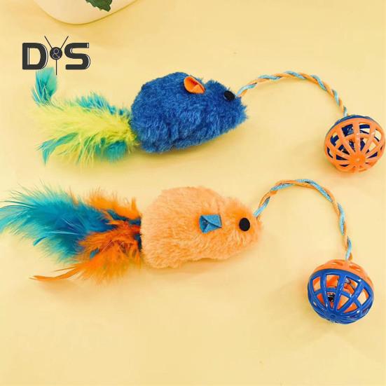 Interactive Cat Mouse Toy with Bells Simulation Plush Mouse Cat Chew Toy Fuzzy Cat Mice Bell Toy for Indoor Cats