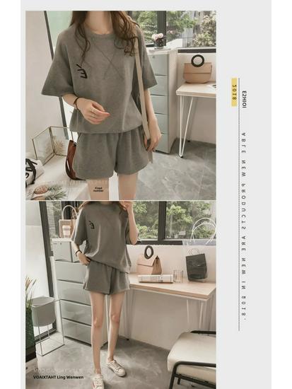 Damen Sommer 2025 Modisches Lockeres Kurzarm-Shorts Zweiteiliges Set für Freizeit, Laufen und Studentenbekleidung