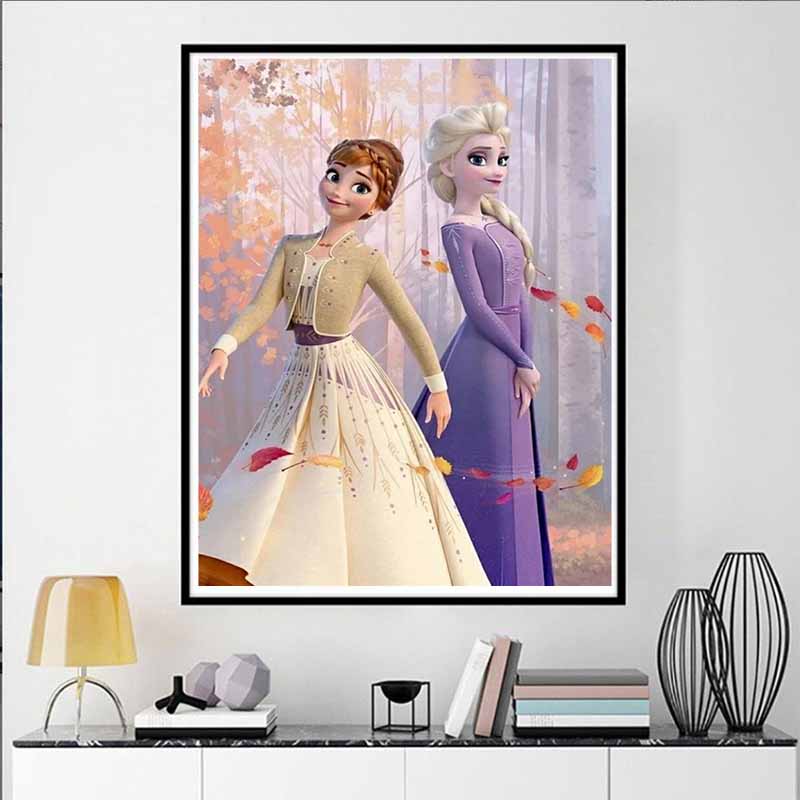 Disney Cartoon Diamond Painting Anna Elsa Autumn Scenes 5D DIY Art Cross Stitch Kit Mosaic Embroidery Home Decor Gift