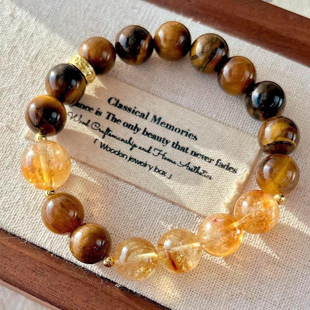 10Mm Boutique Retro Maillard Style Natural Tiger S Eye Stone Citrine Bracelet Bracelet.