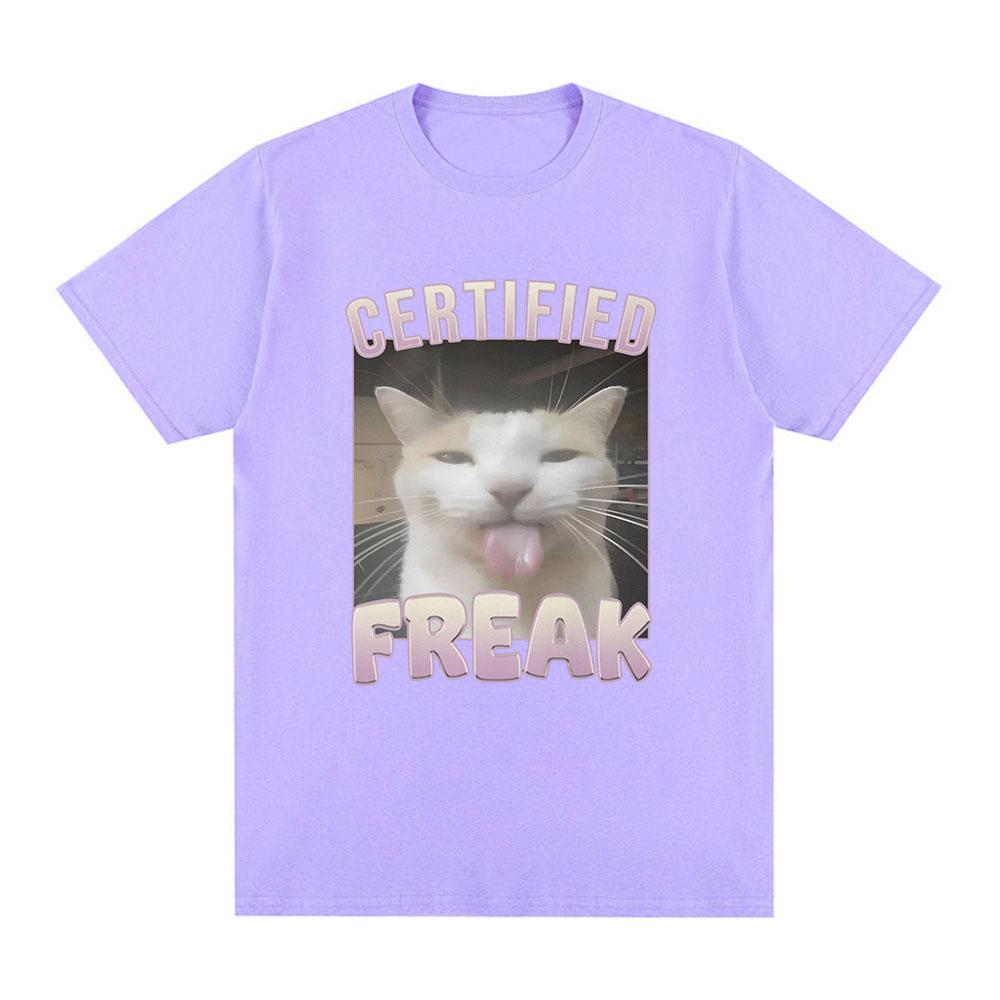 Certified Freak Funny Cat Meme T Shirt Men's Fashion Vintage Short Sleeve T-shirts Casual Cotton Oversized T Shirts Streetwear